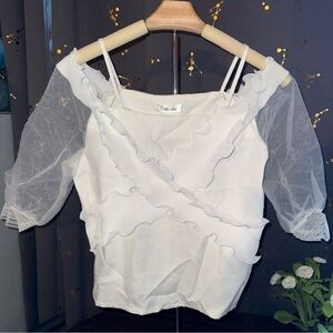 Hello White Half Sleeve Blouse